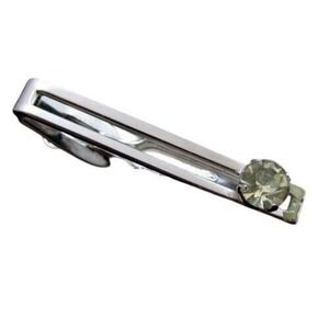 Shiny Silver Plated Signed Shields Vintage Clear Rhinestone‎ Tie Clip Clasp